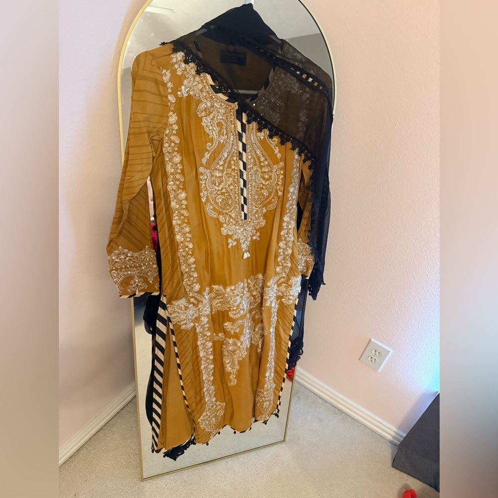 Chic Mustard and Black Embroidered Kurta